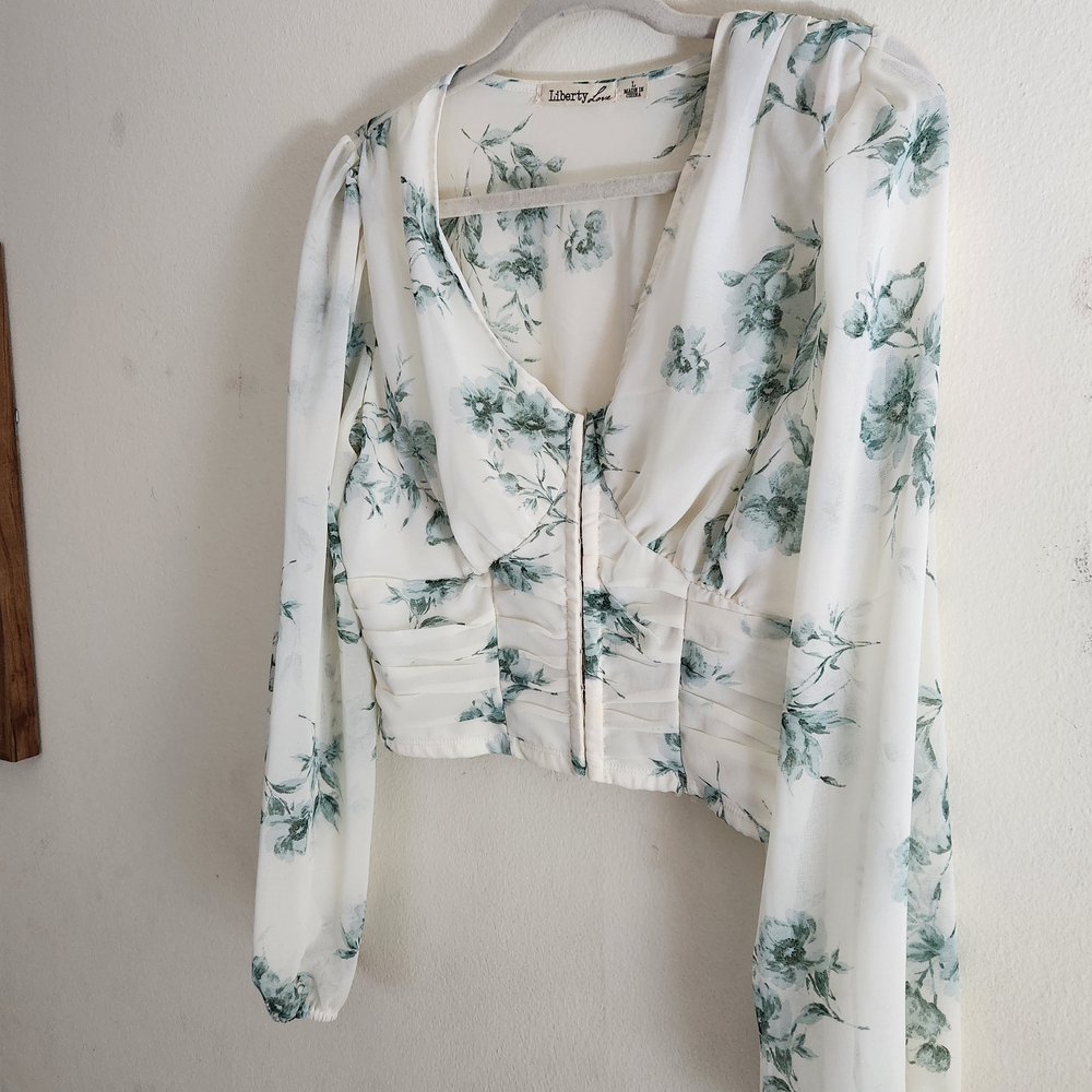 Liberty Love White and Green Floral Blouse